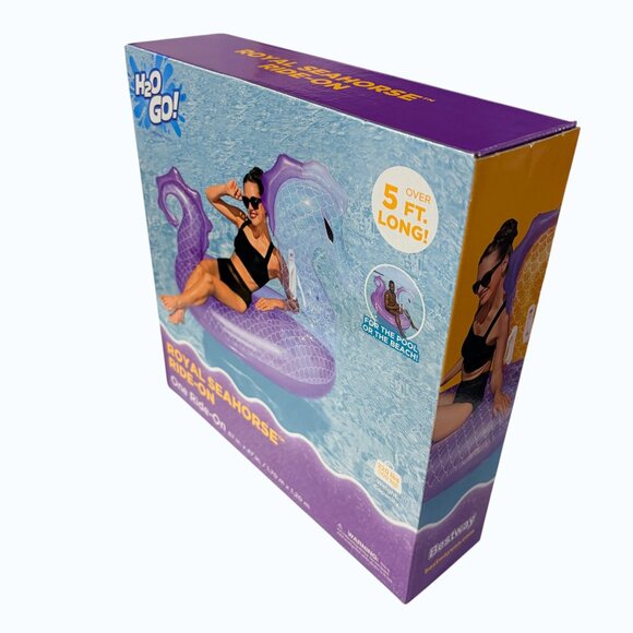 H2O GO! Royal Seahorse Ride-On Float Purple Pool Beach Inflatable 5ft - Picture 6 of 8